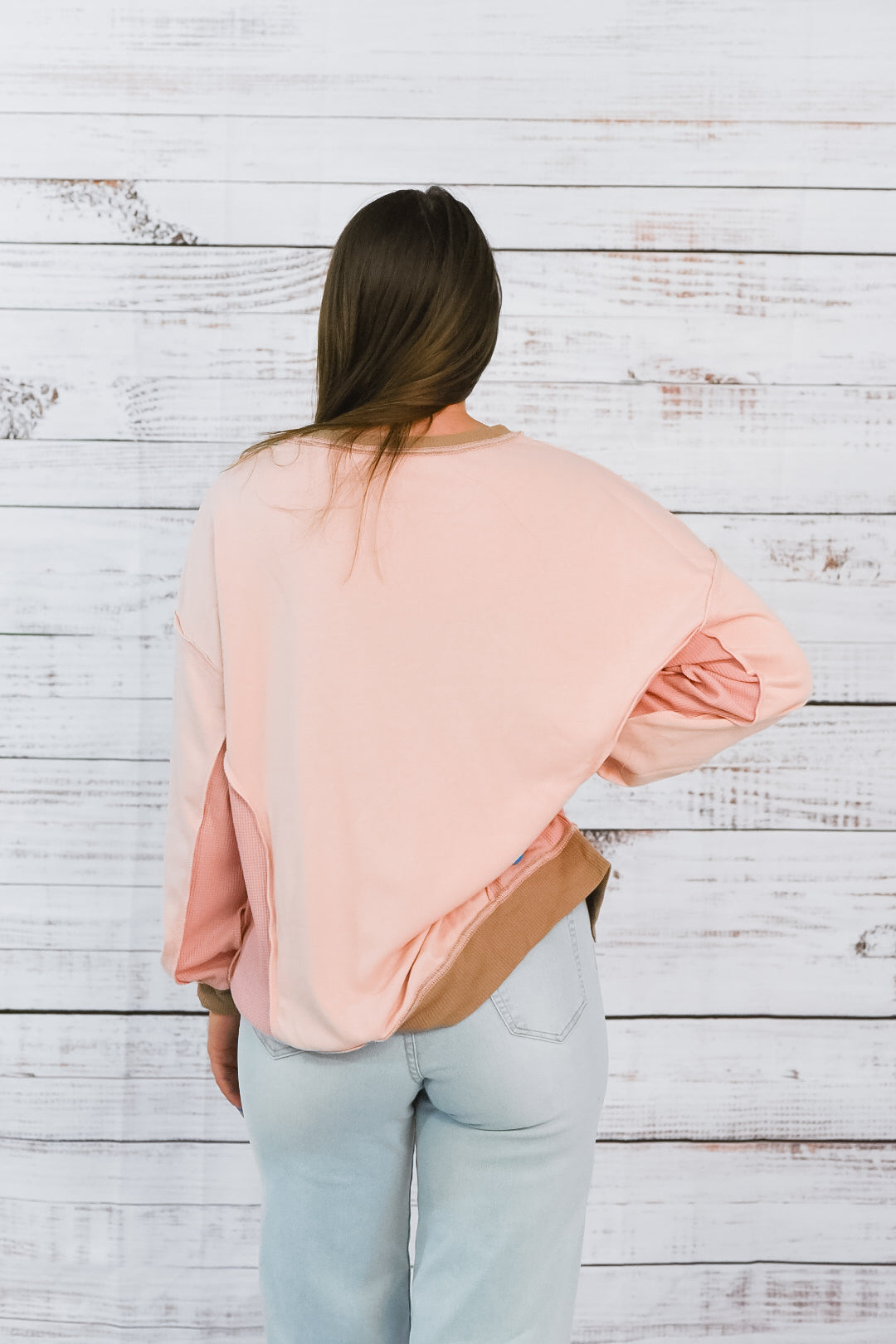 Pink and Tan Textured Oversized Top