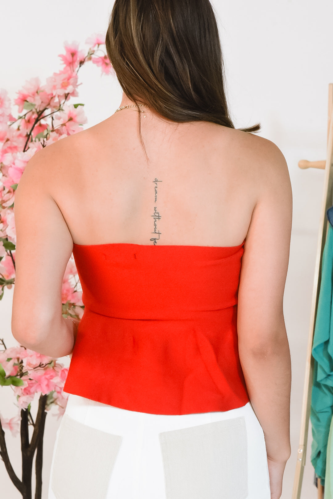 Crimson Flame Strapless Top