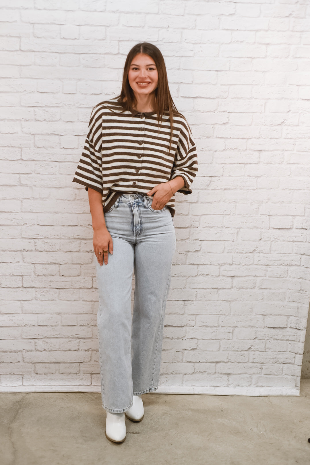 Coffee Date Striped Short-Sleeve Cardigan