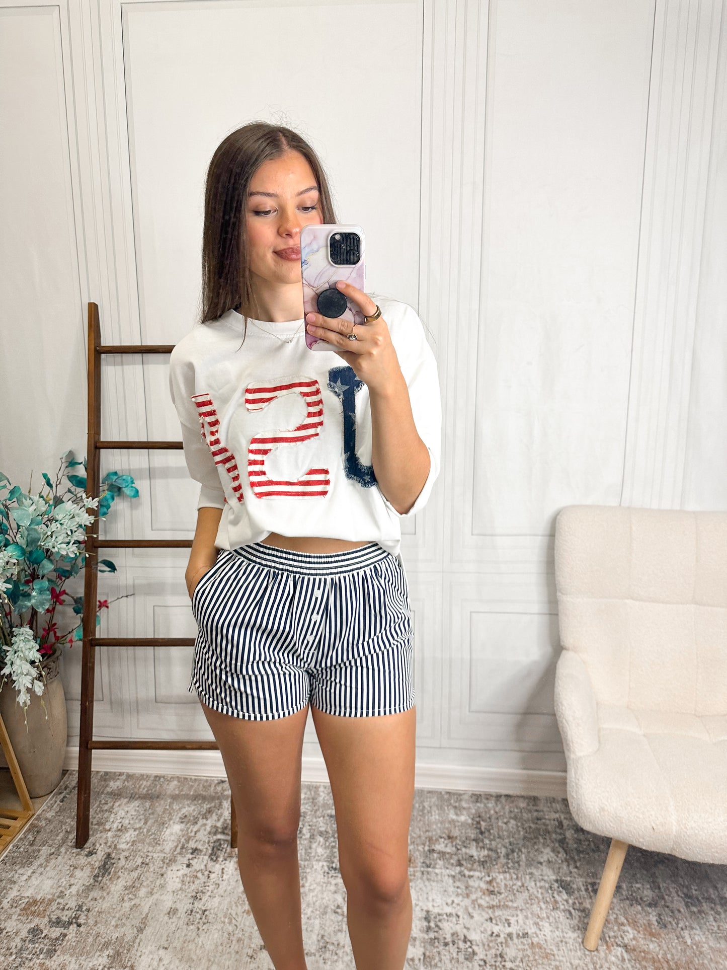 Classic Navy Stripe Lounge Shorts – Elastic Waist Relaxed Fit Shorts