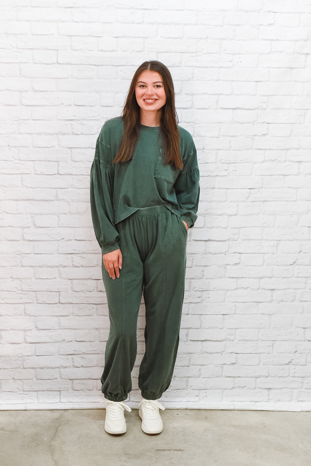 Evergreen Mineral-Wash Lounge Pants Set