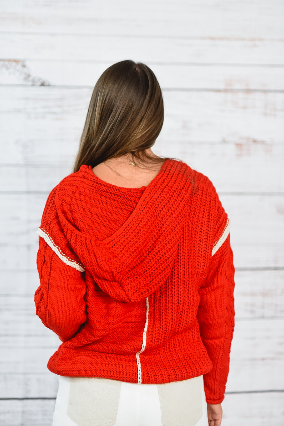 Scarlet Stroll Knit Hoodie Sweater