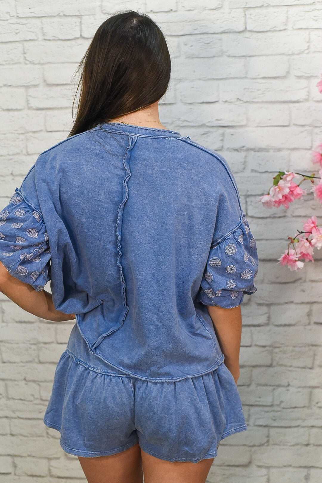 Vintage Wash Ruffle Lounge Set β Dusty Blue Mineral Wash Set