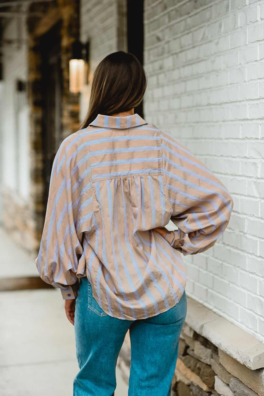 Lavender Sands Striped Button Blouse