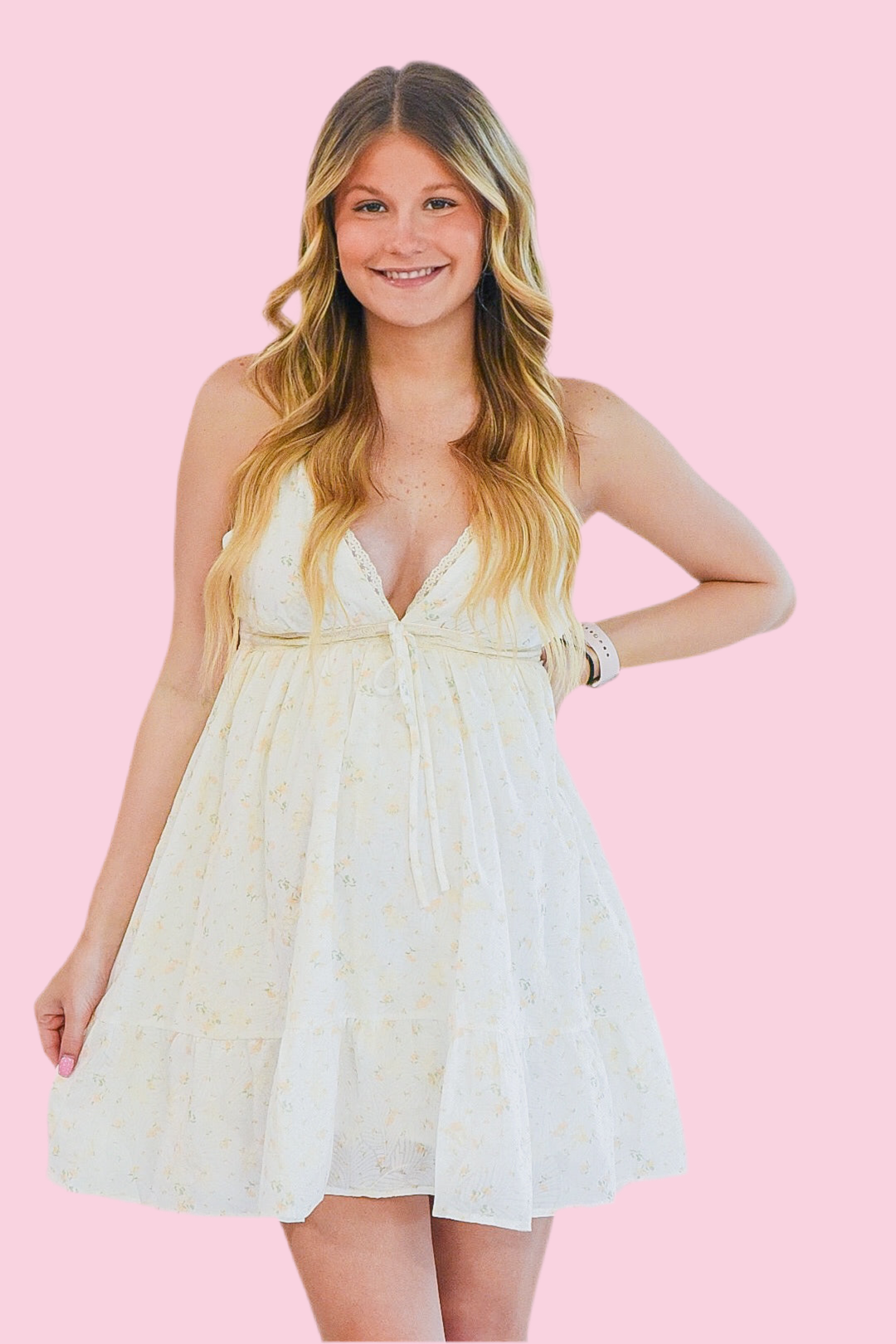Flowers & Sunsets Yellow Floral Eyelet Dress
