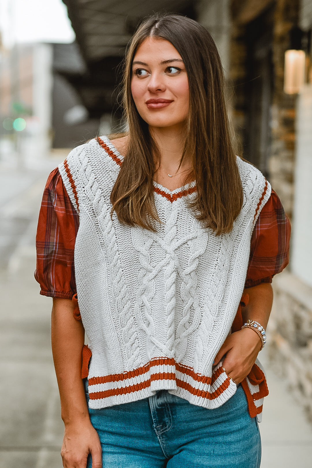 Harvest Plaid Sleeve Sweater Vest