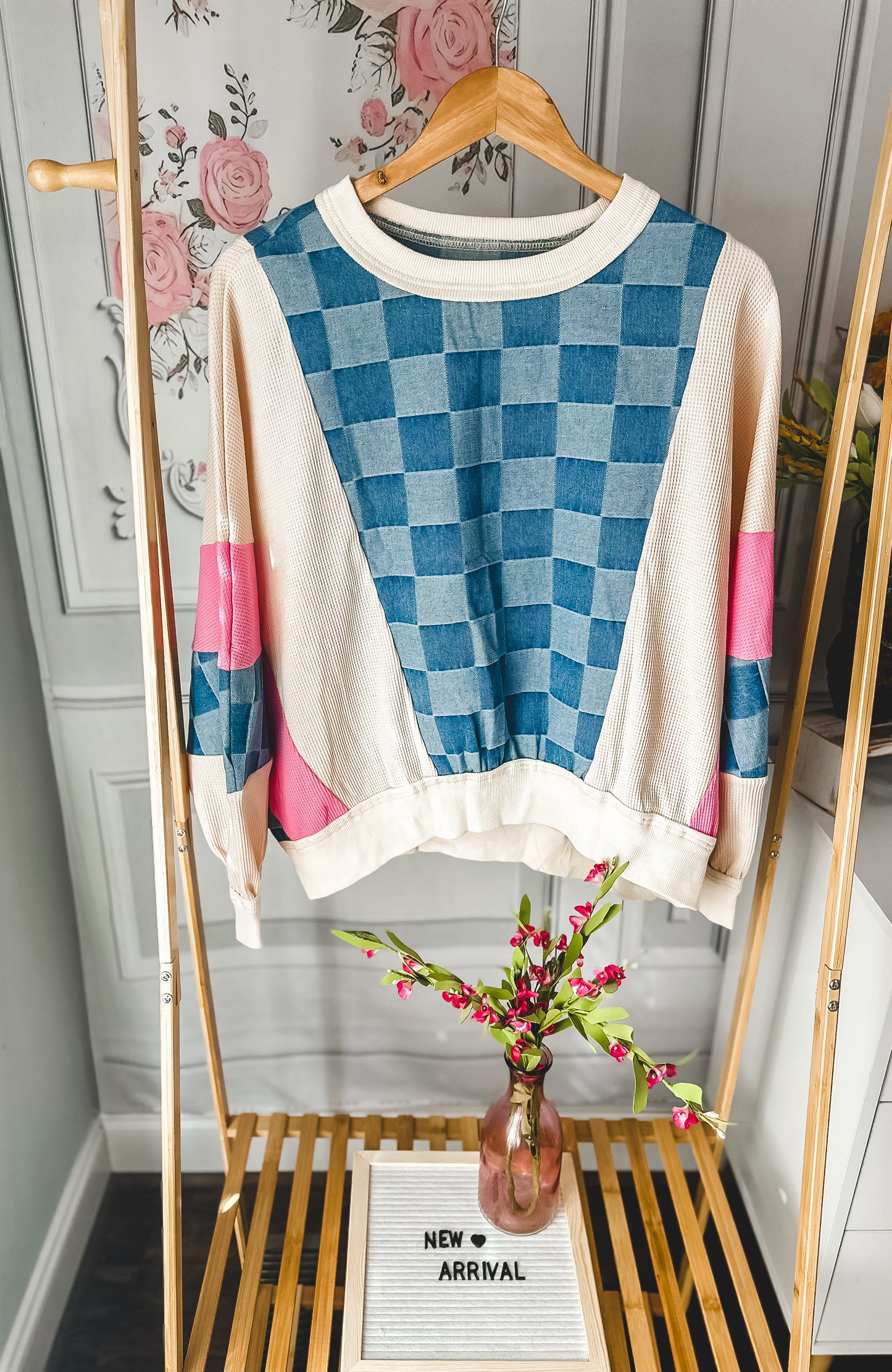 Checkered Charm Colorblock Pullover