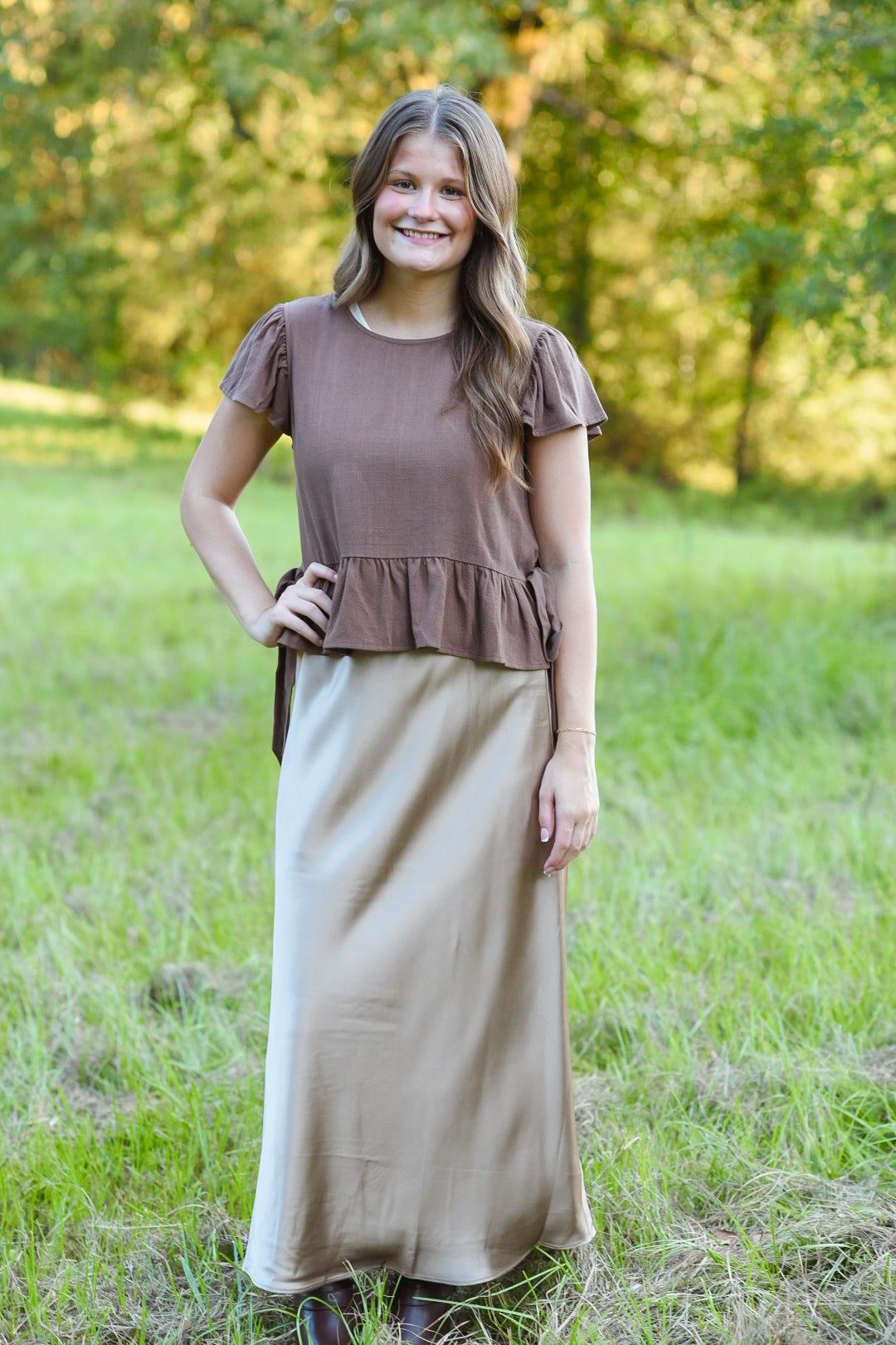 The Champagne Satin Maxi Skirt