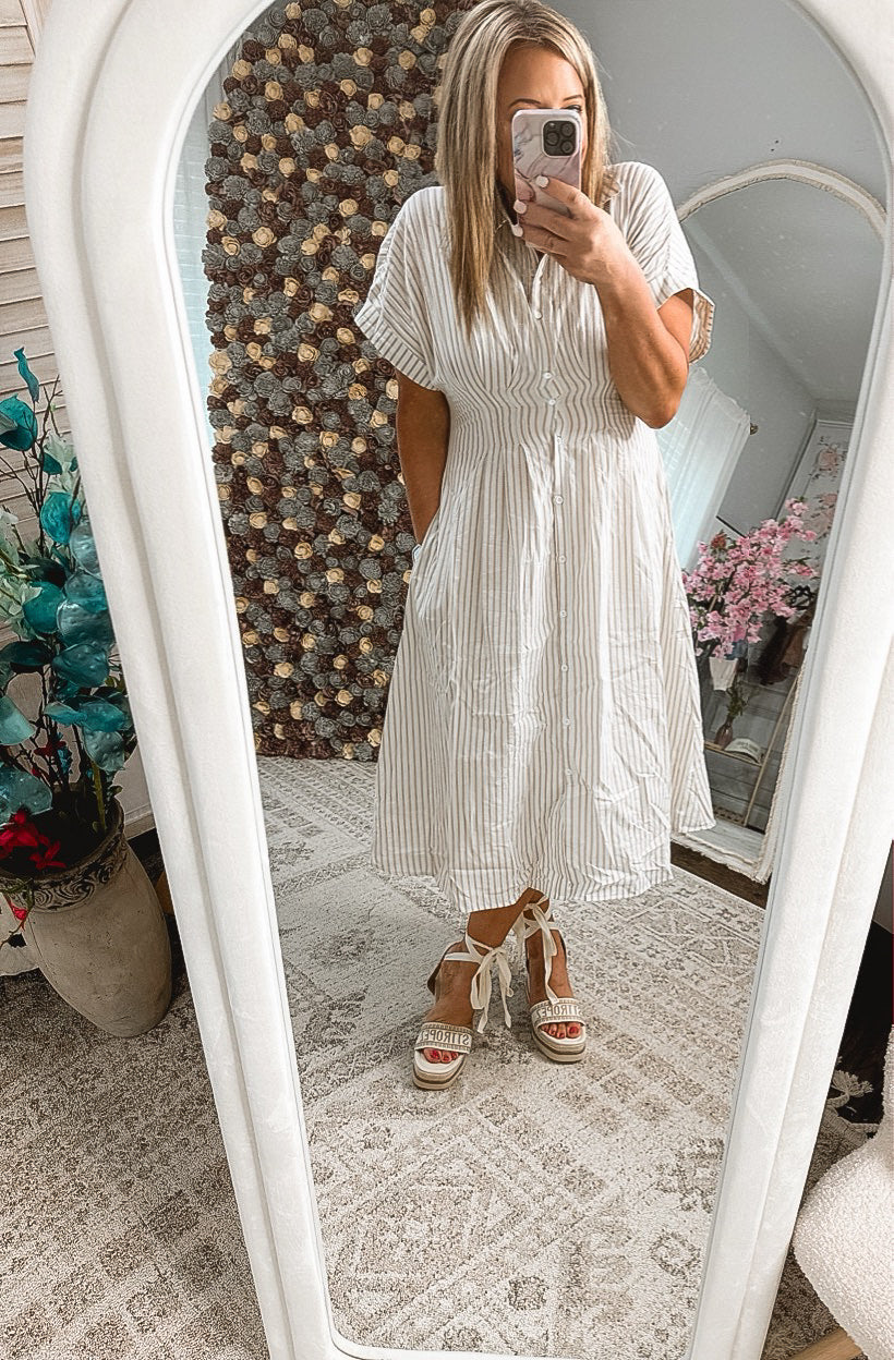 Fall Breeze Striped Shirt Dress