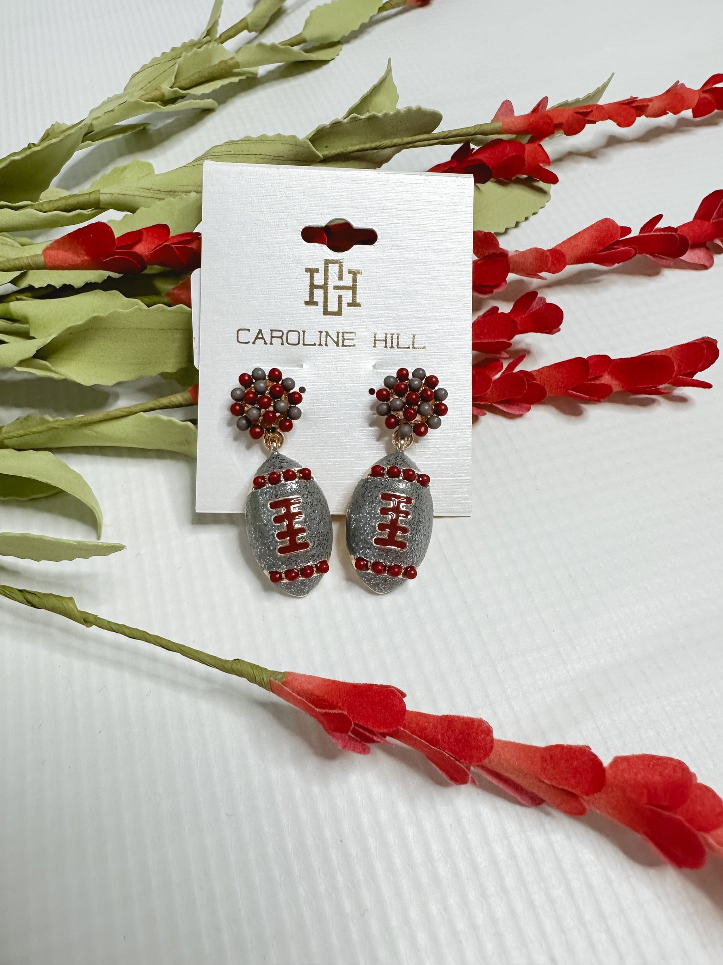 Caroline Hill Grey And Burgundy Football Earrings