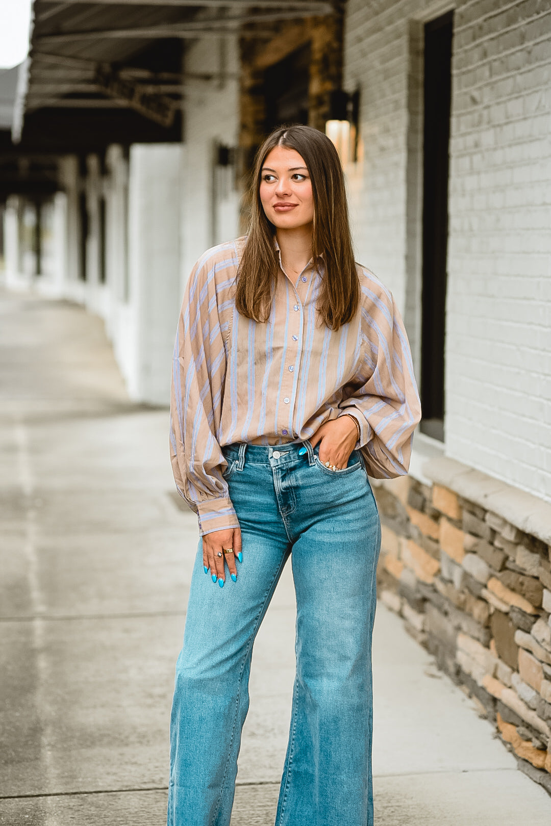 Lavender Sands Striped Button Blouse