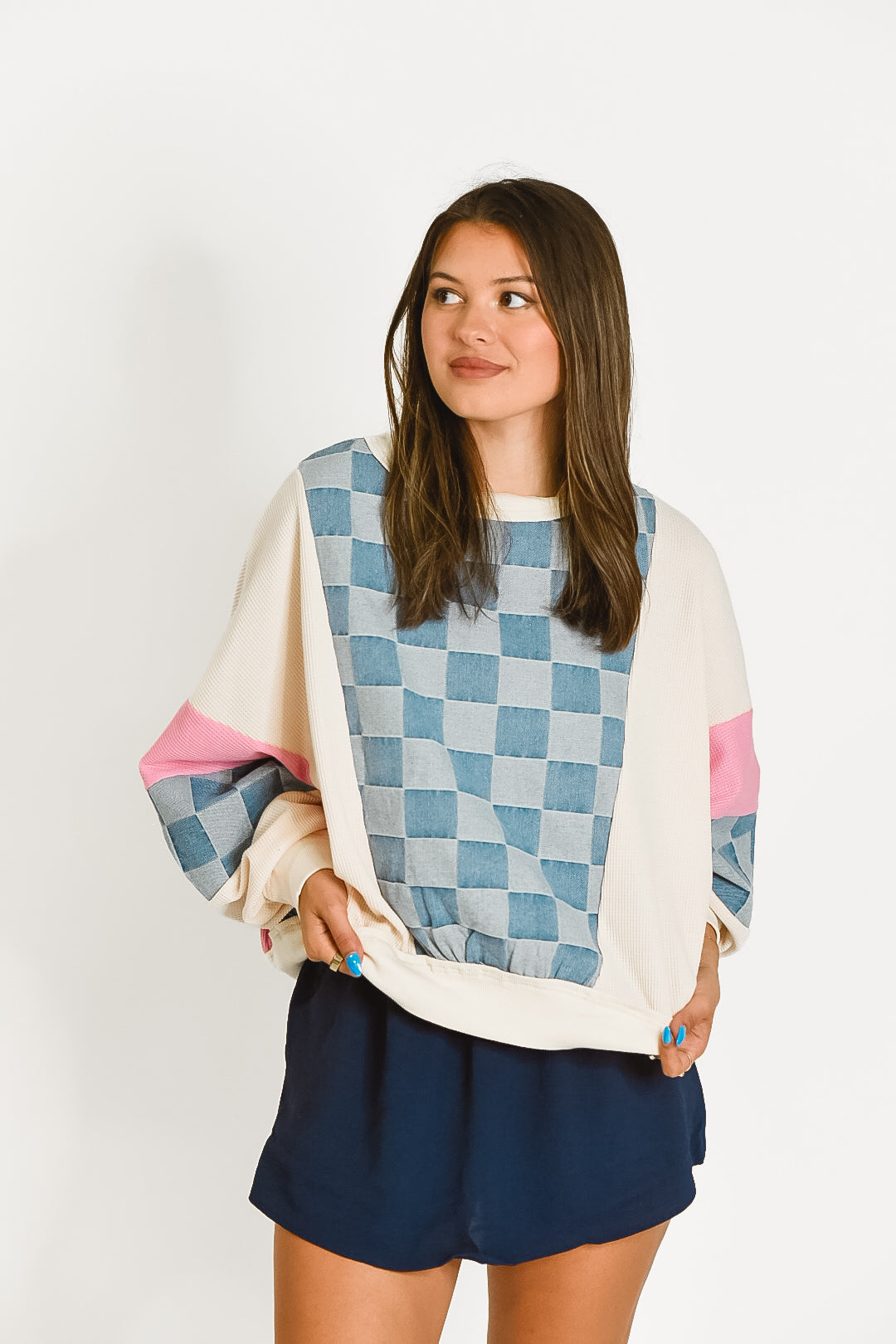 Checkered Charm Colorblock Pullover