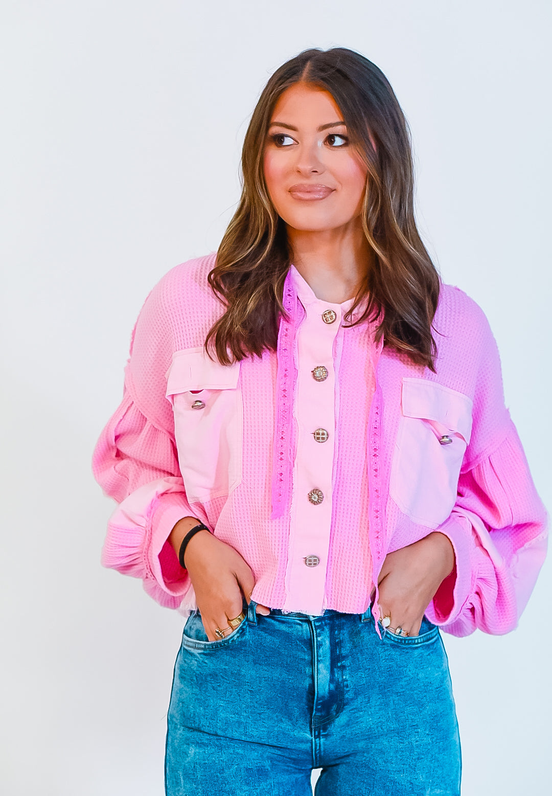 Pink Paradise Button Down Hooded Top