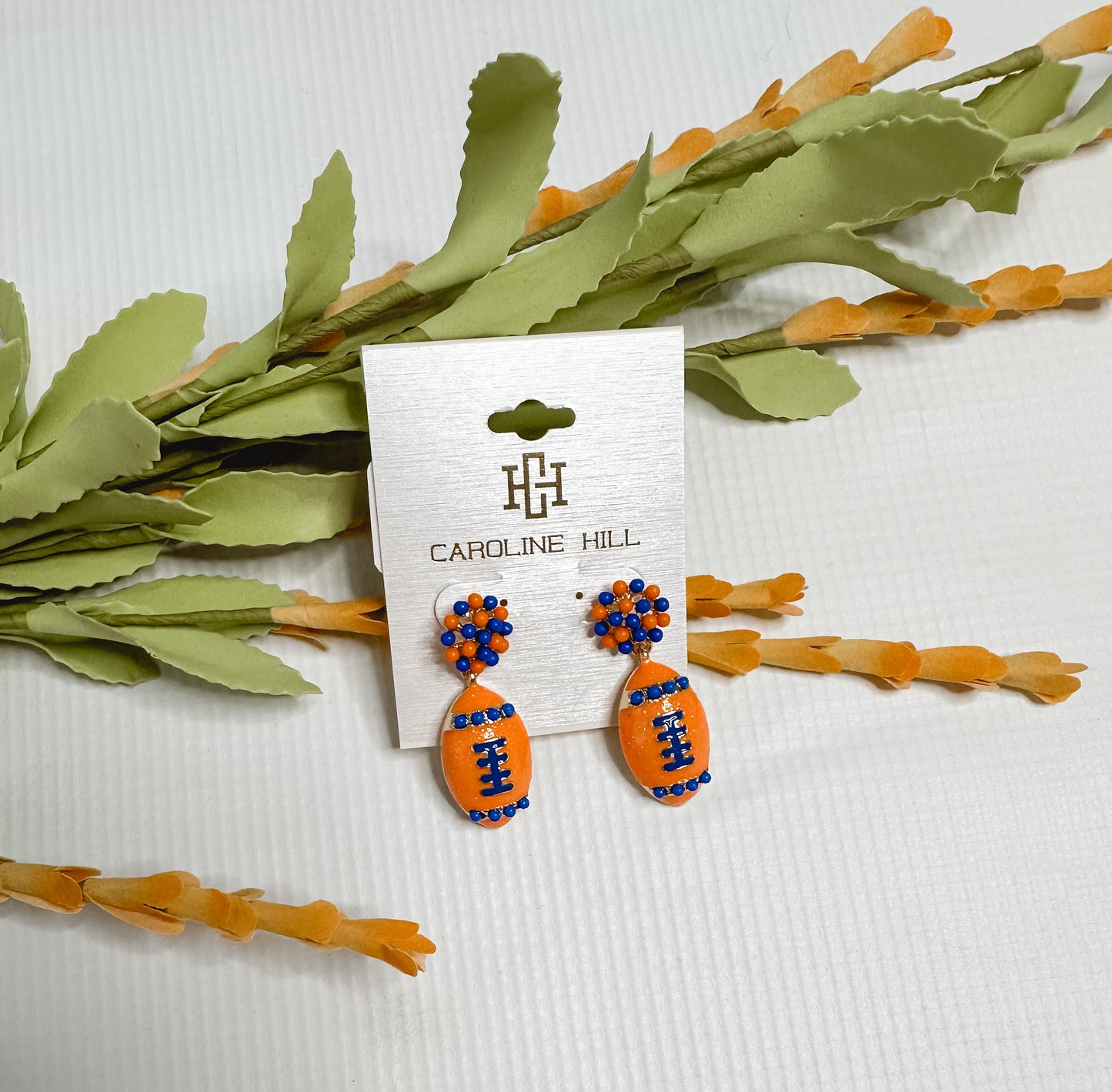 Caroline Hill Orange And Blue Football Earrings