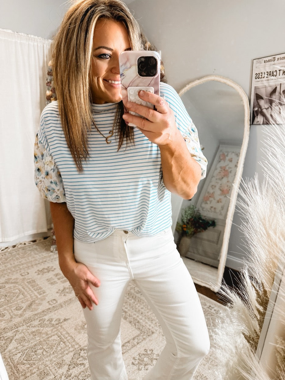 Sageview Floral Sleeve Stripe Top