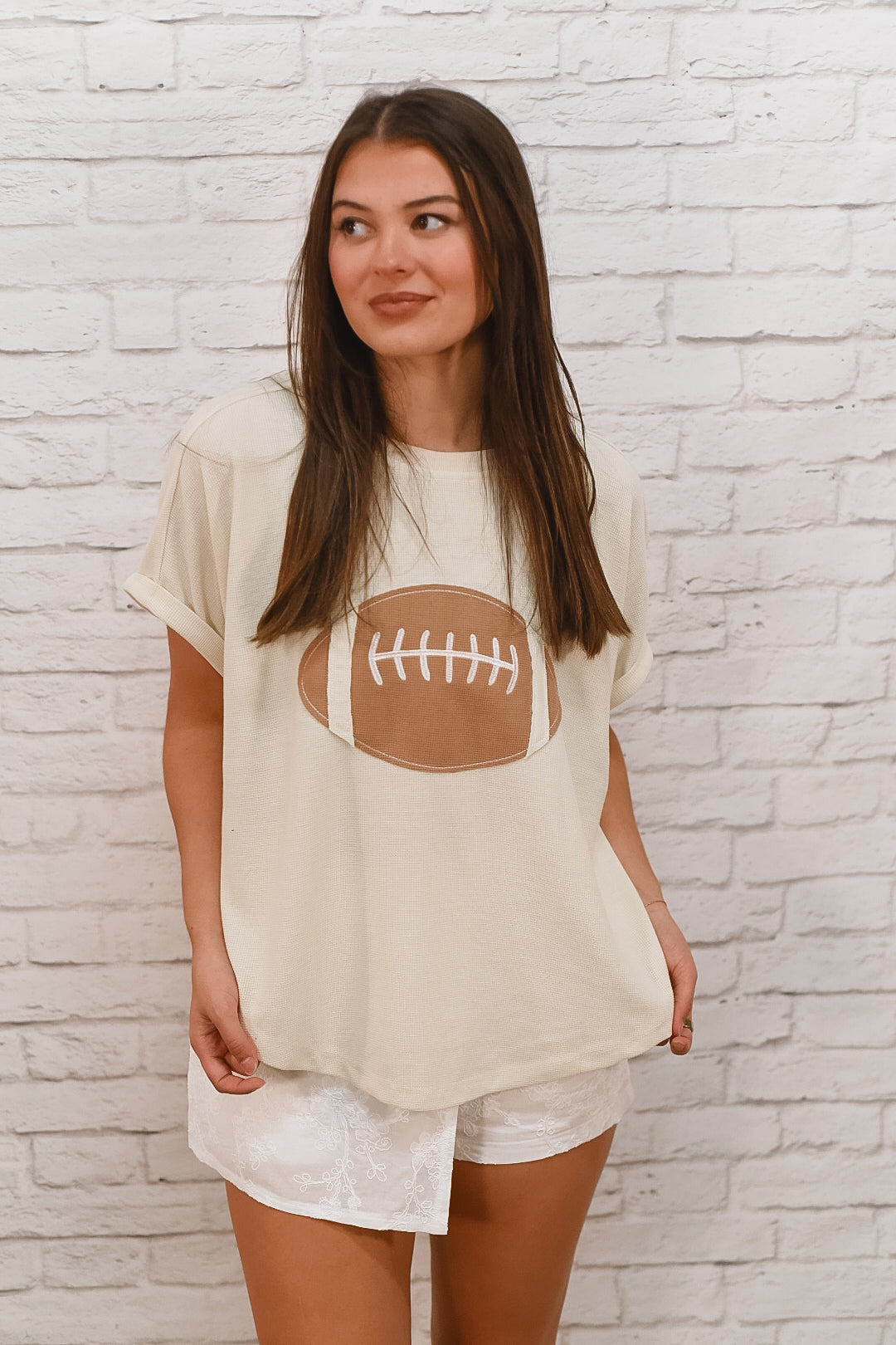 Oatmeal Game Day Football Oversized Top