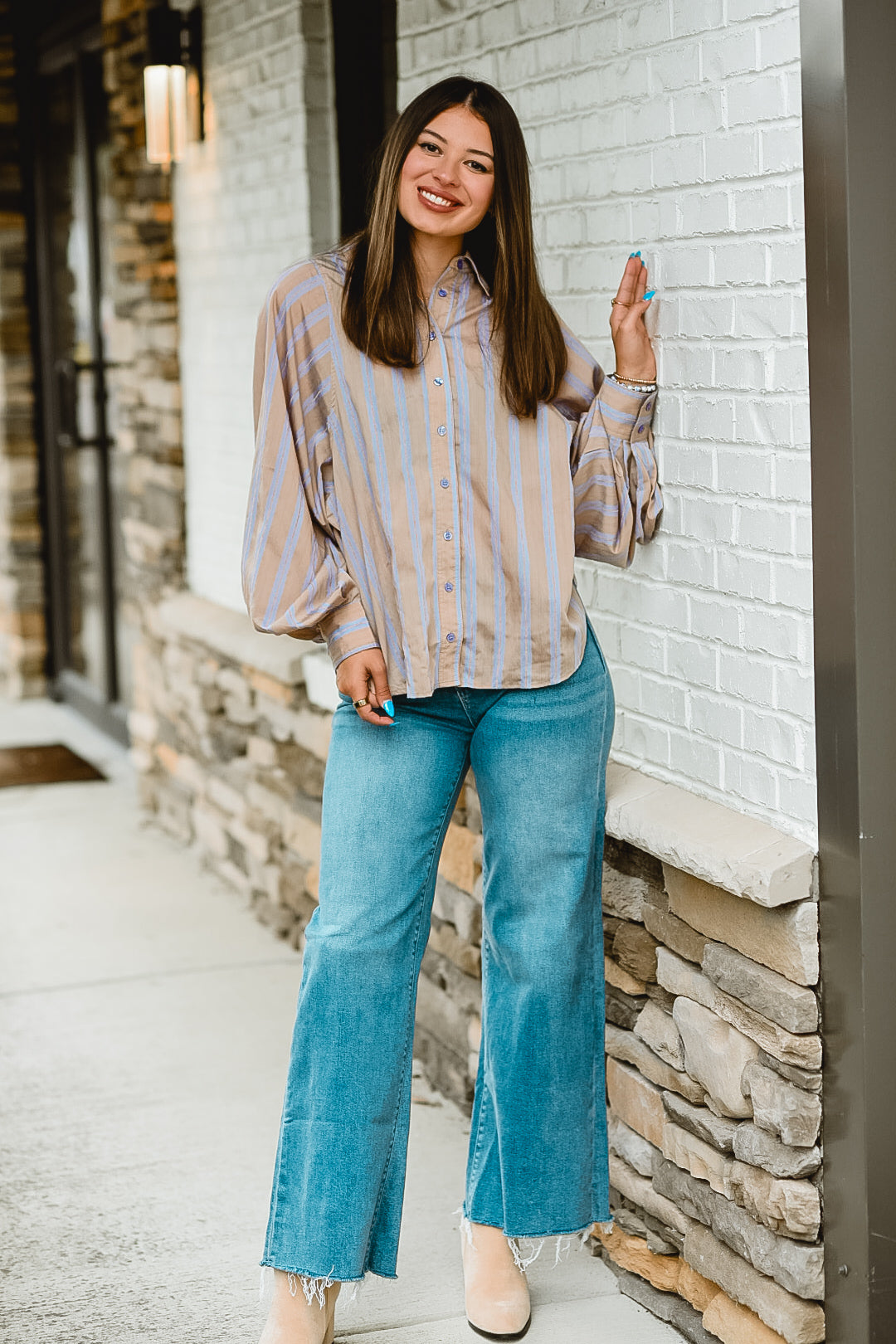 Lavender Sands Striped Button Blouse