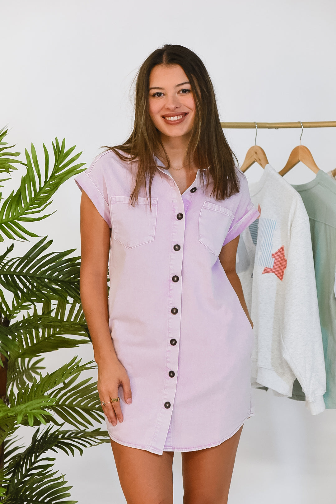 Lavender Rush Button Down Shirt Dress