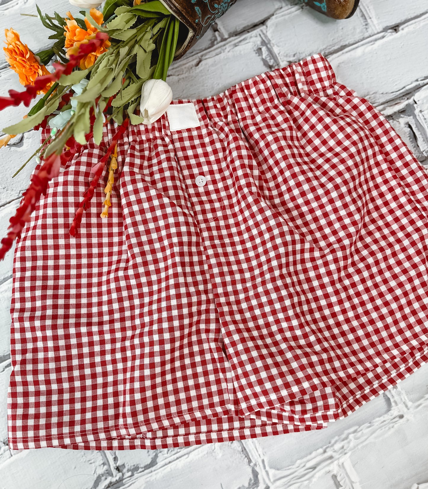 Gingham Days Red Checkered Shorts