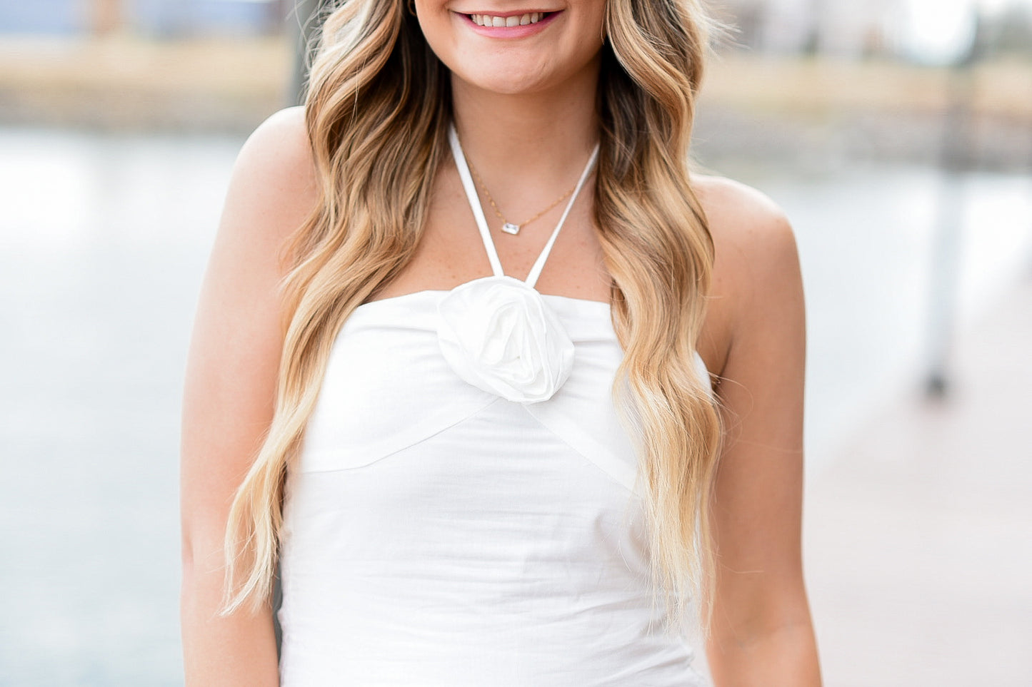 Ivory Elegance White Halter Maxi Dress