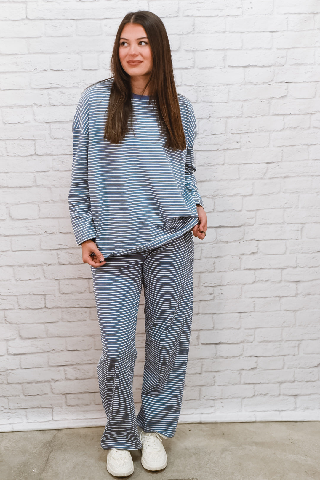 Coastal Comfort Blue Striped Lounge Pants Set
