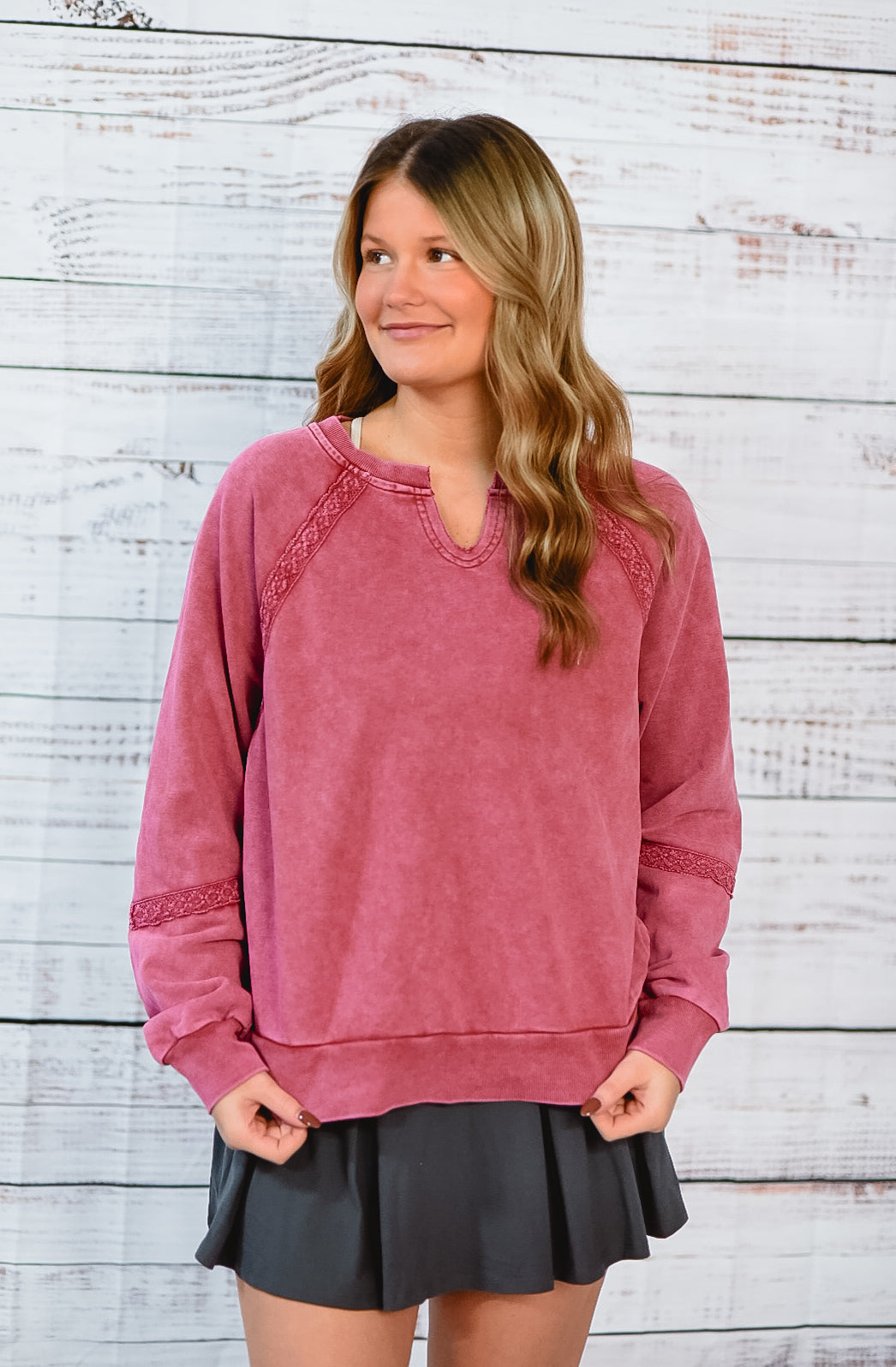 Vintage Rose Lace Accent Pullover