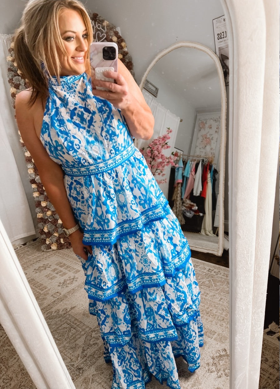 Blue Oasis Halter Dress