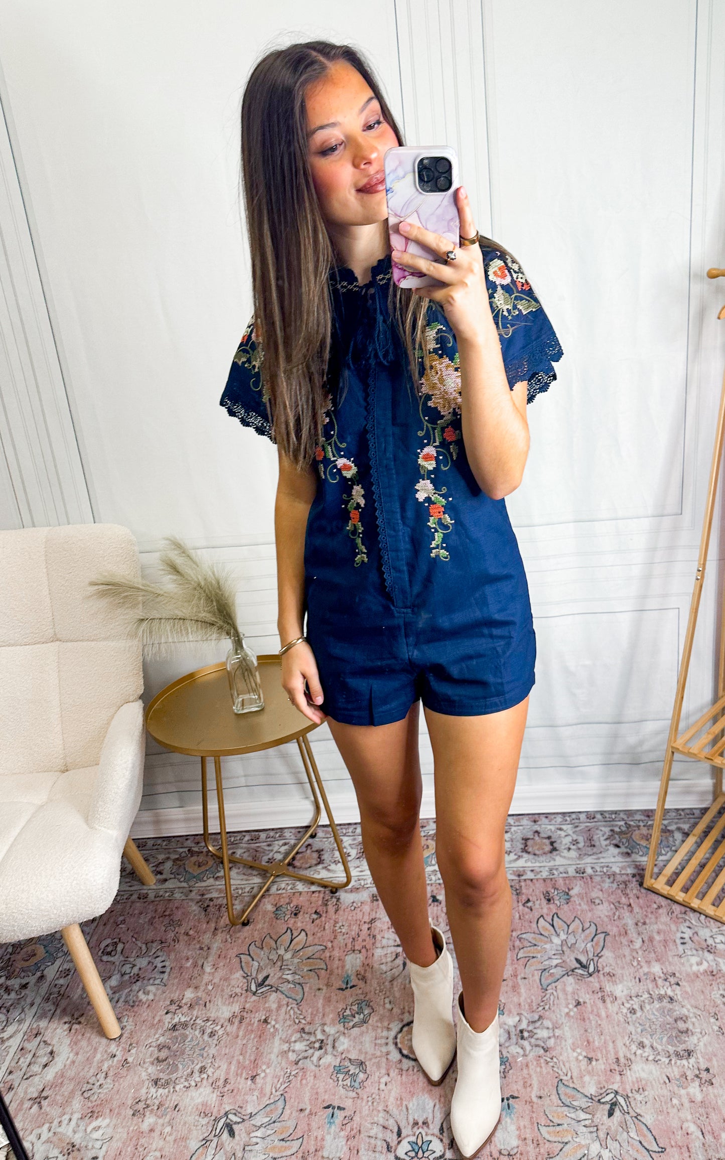 Boho Blossom Embroidered Romper