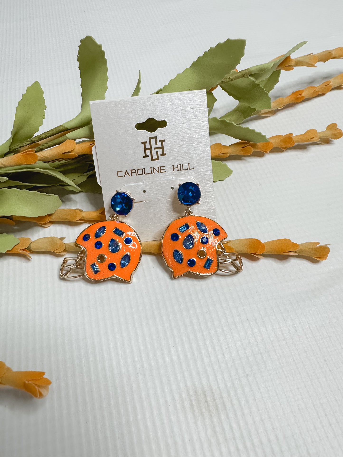 Caroline Hill Orange And Blue Helmet Earrings