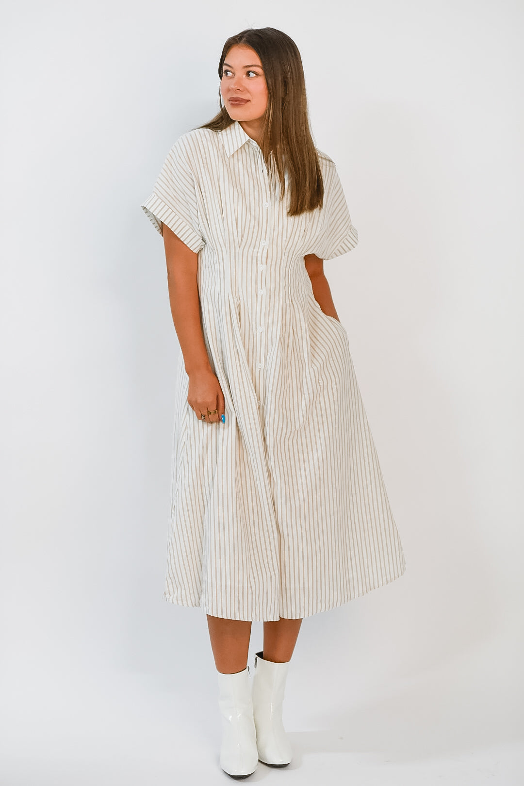 Fall Breeze Striped Shirt Dress