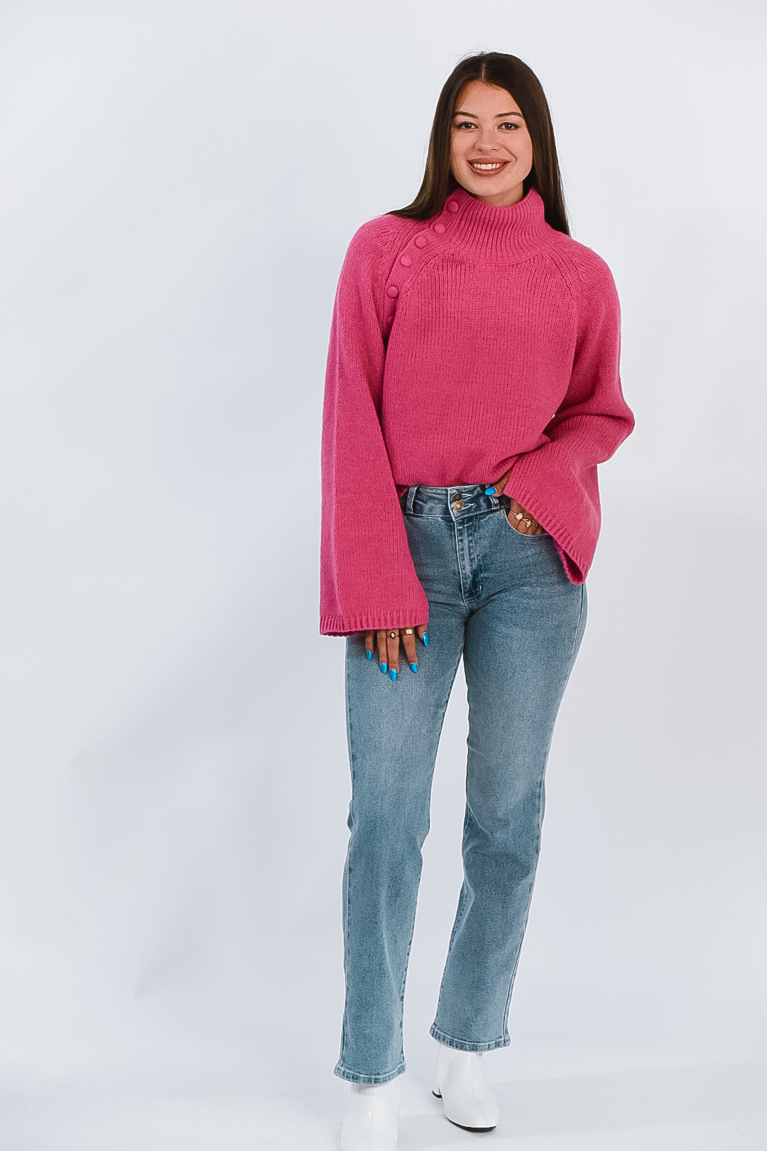 Fuchsia Flair Button Sweater