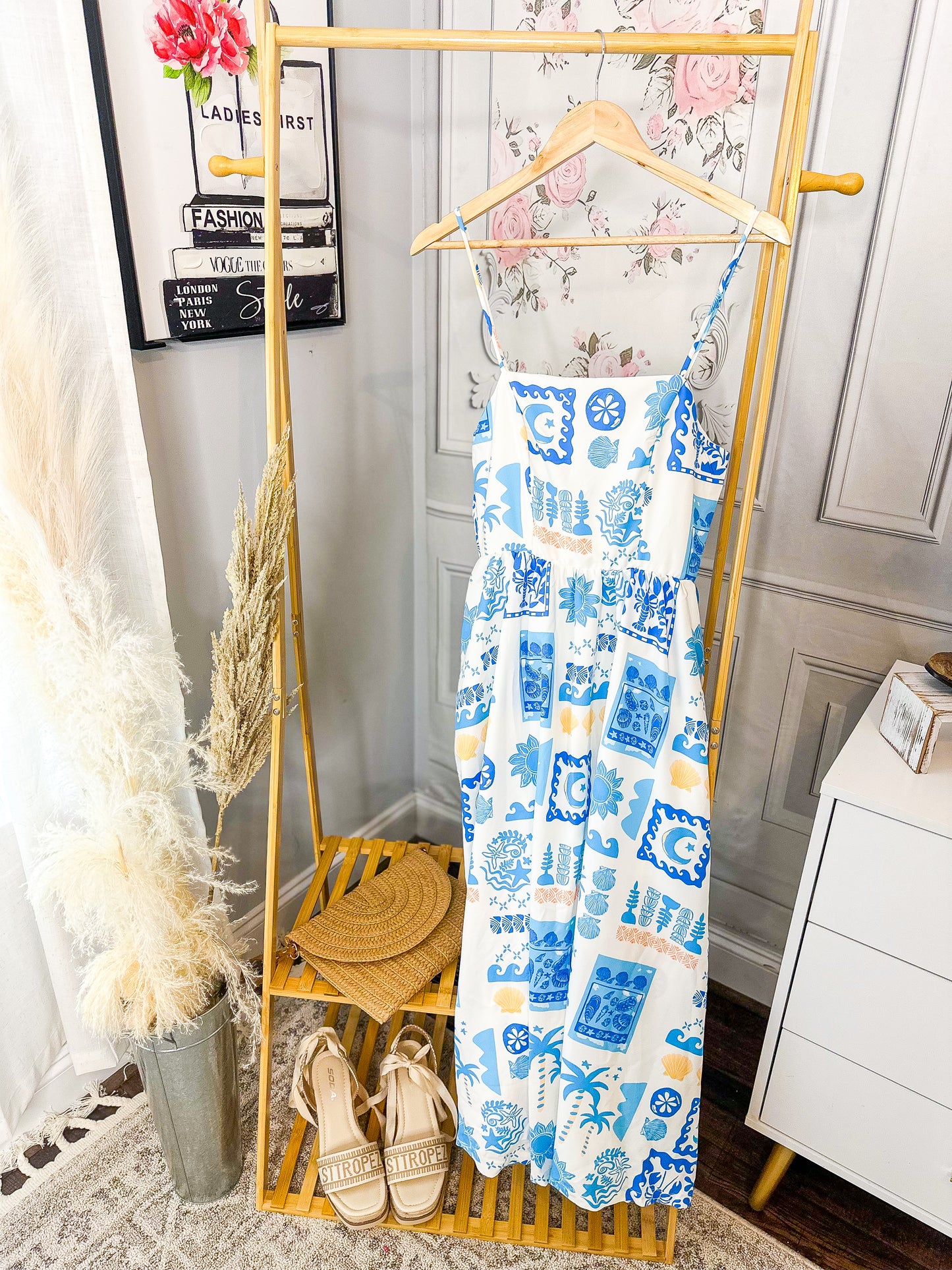 Beach Bliss Blue And White Beach Print Dress