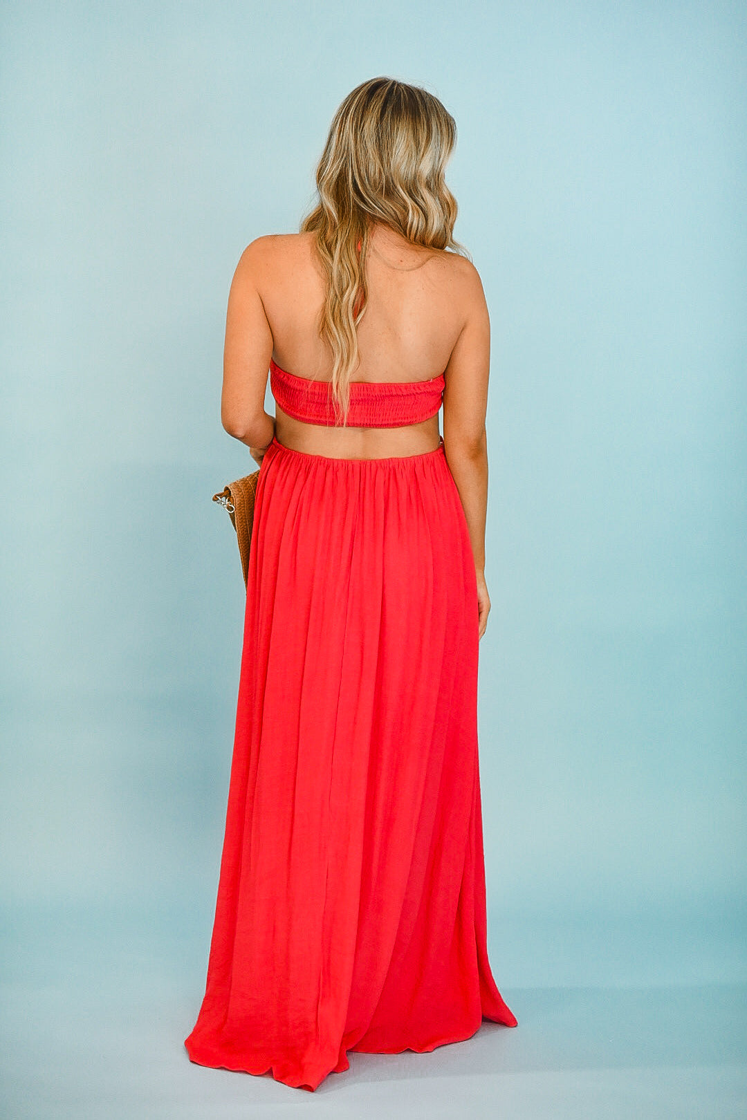 Coral Crush Halter Maxi Dress