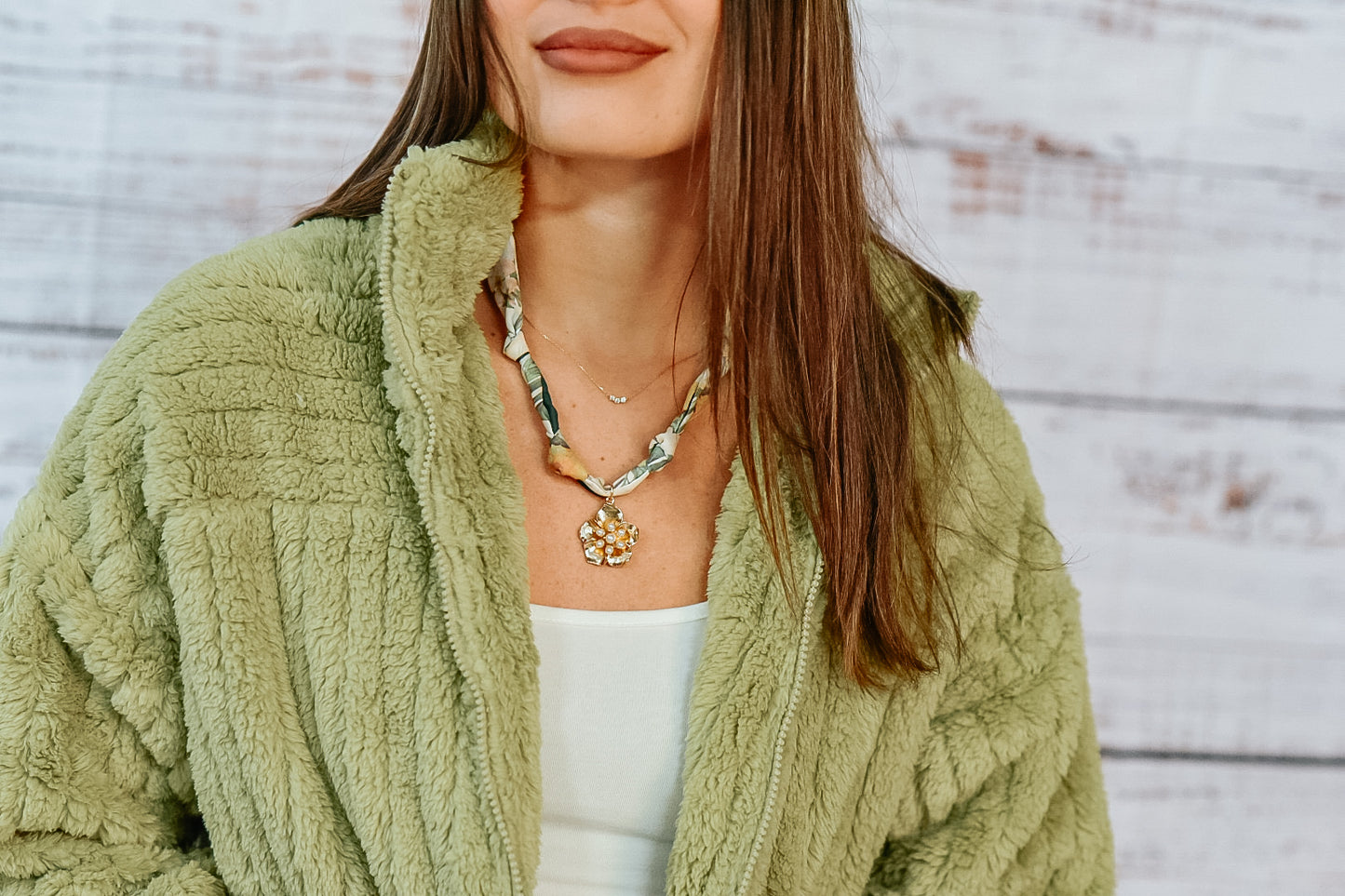 Olive Cloud Cropped Teddy Jacket