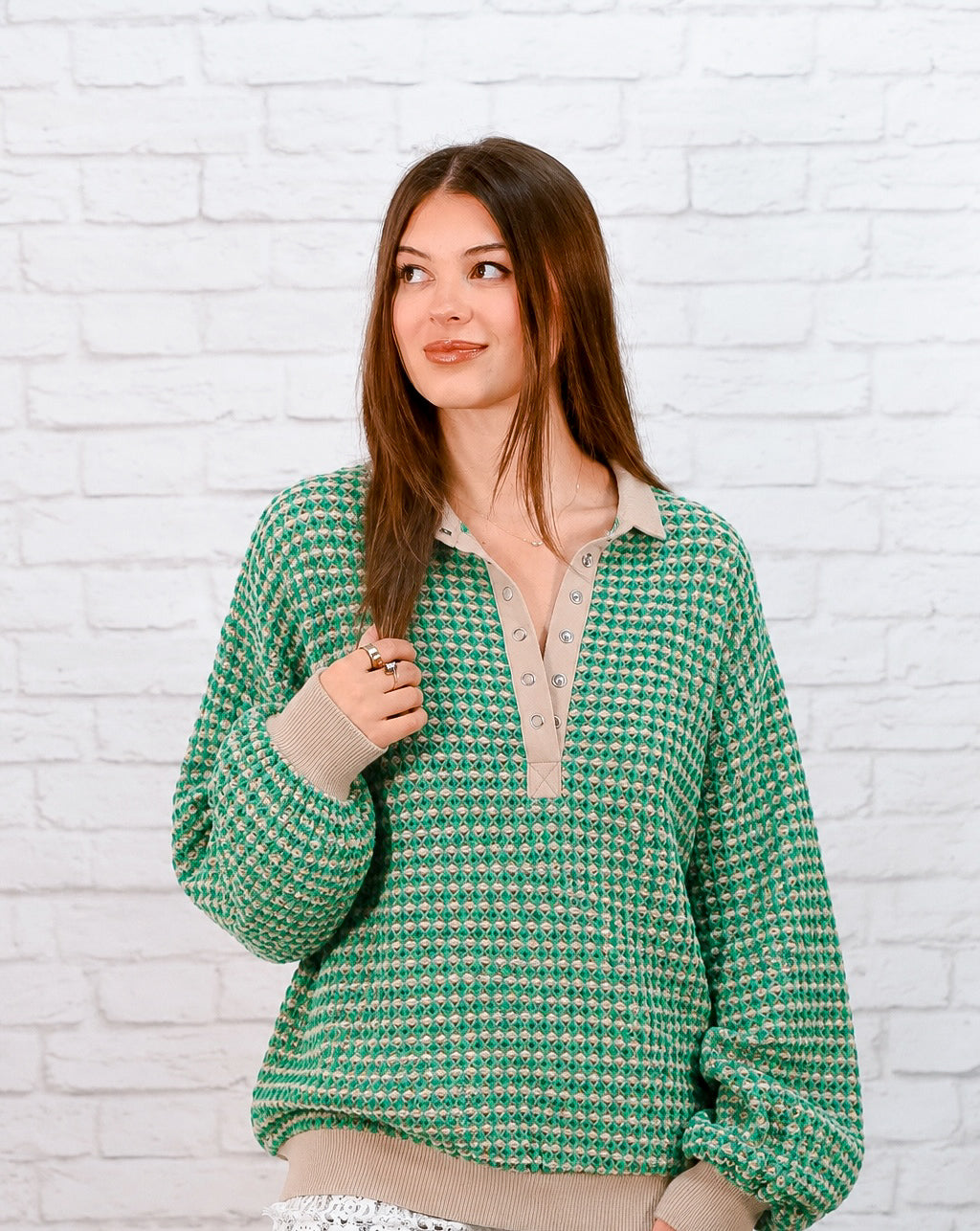 Lucky in Green Textured Pullover