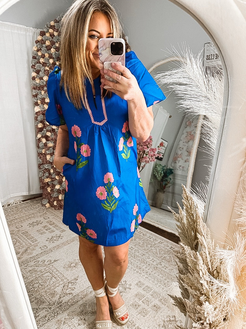 Floral Royalty Blue Dress