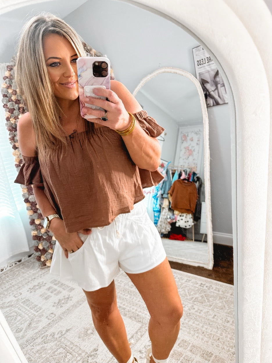 Mocha Breeze Off-Shoulder Top
