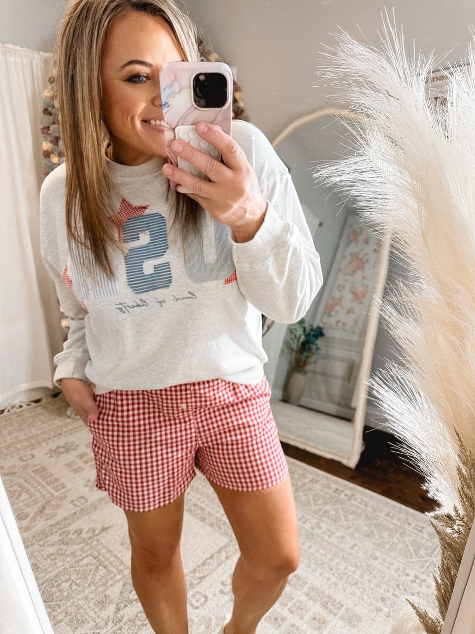 Gingham Days Red Checkered Shorts