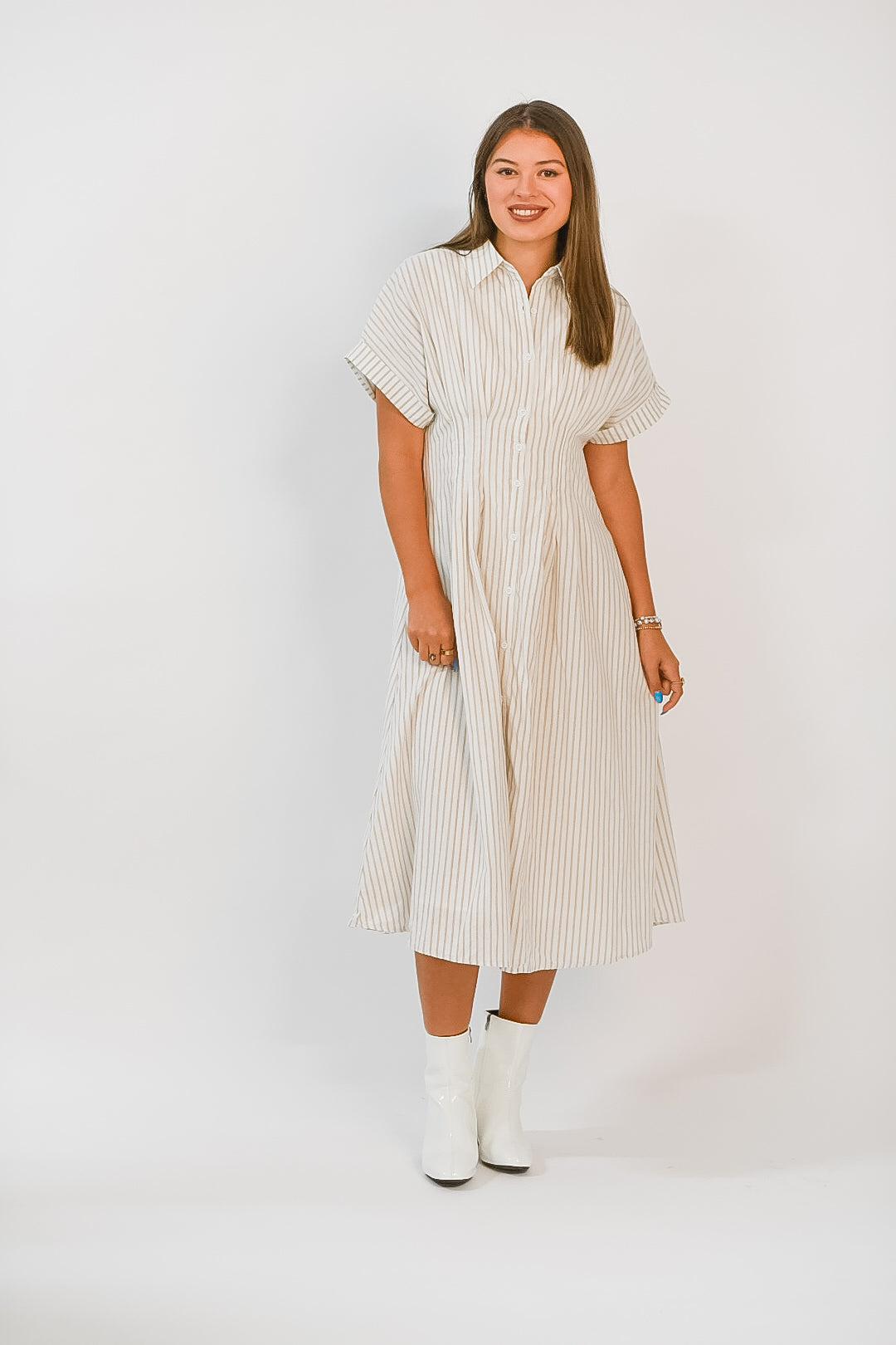 Fall Breeze Striped Shirt Dress