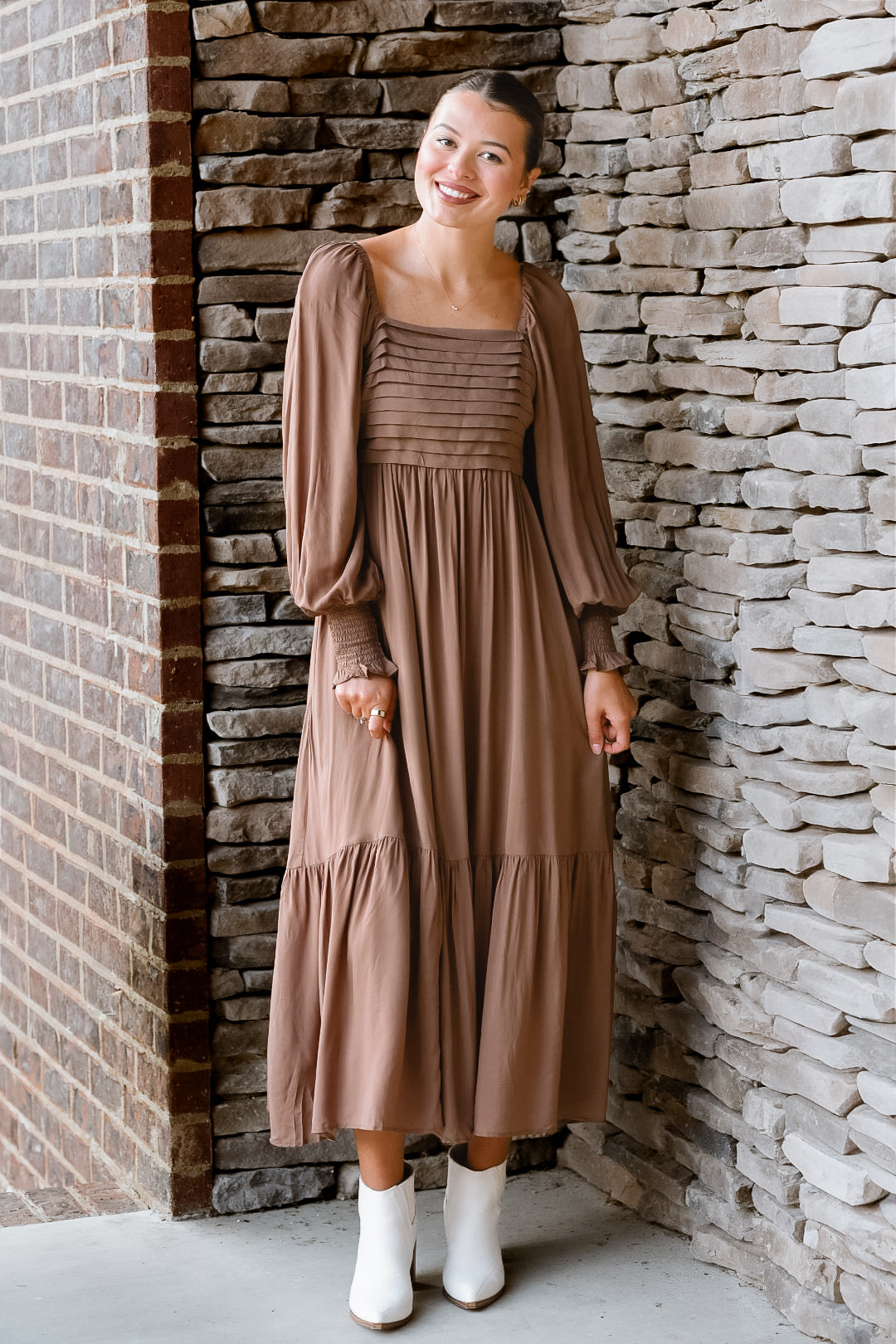 Mocha Muse Pleated Dress
