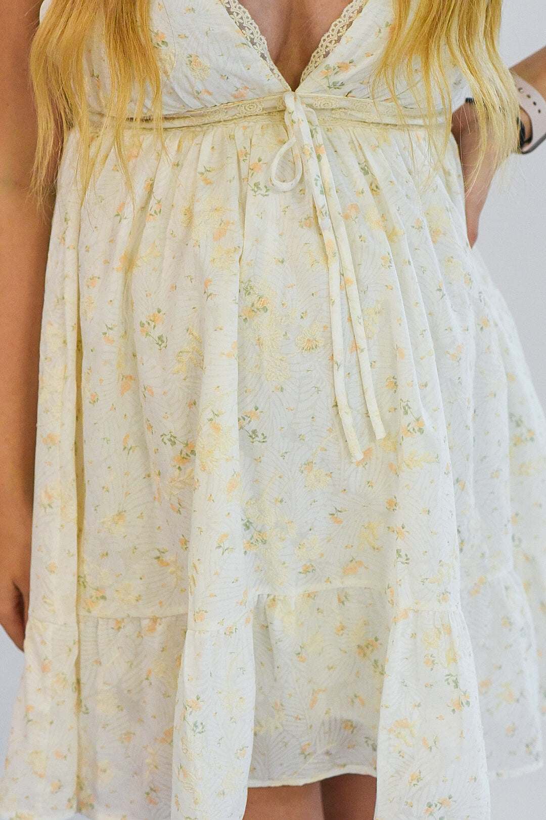 Flowers & Sunsets Yellow Floral Eyelet Dress