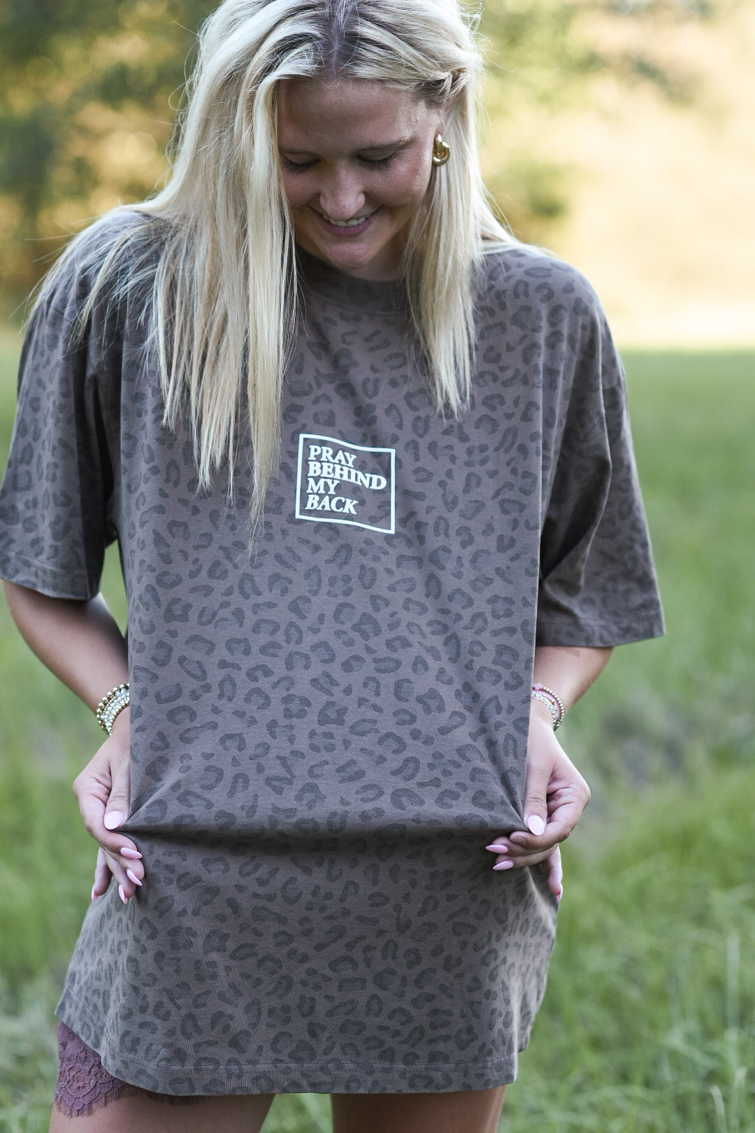 Pray Behind My Back Leopard Graphic Tee