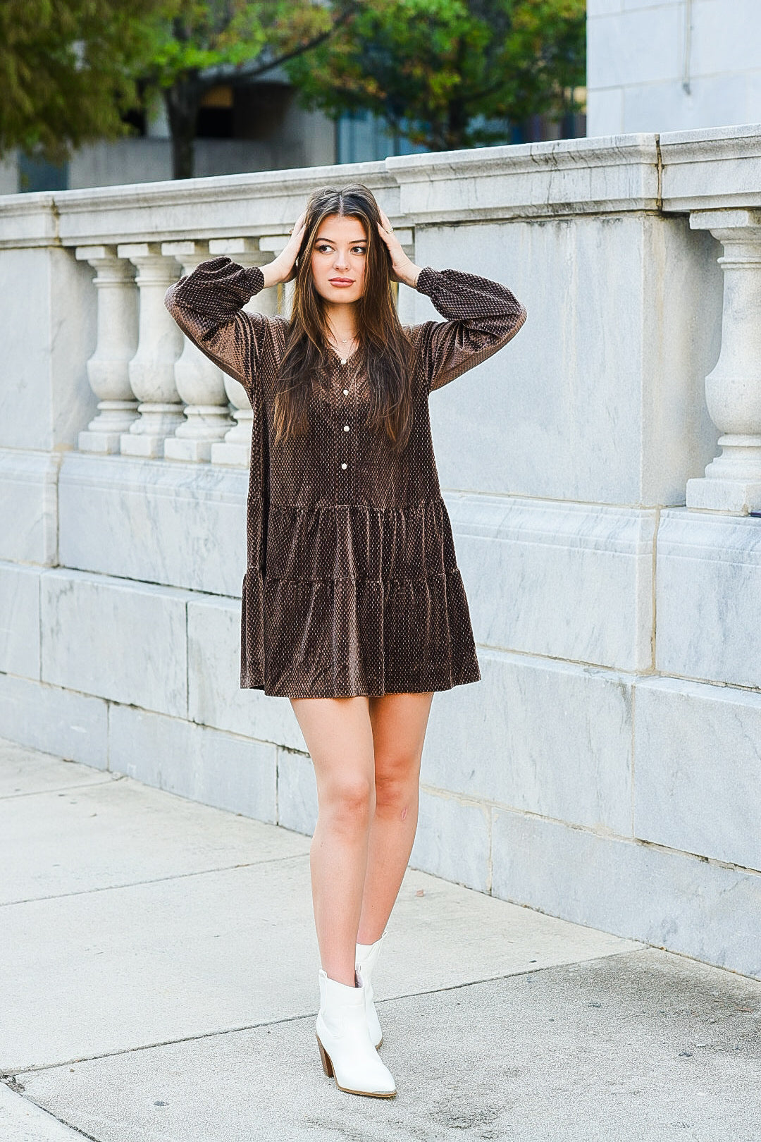 Mocha Luxe Tiered Babydoll Dress