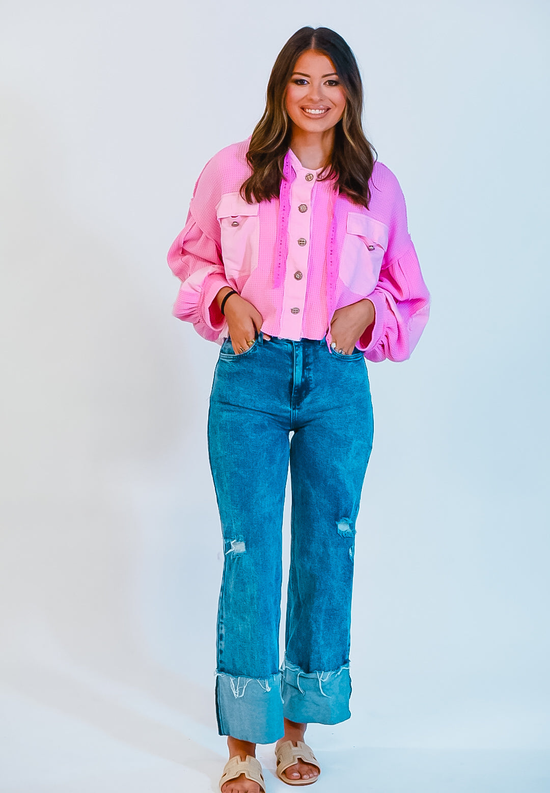 Pink Paradise Button Down Hooded Top