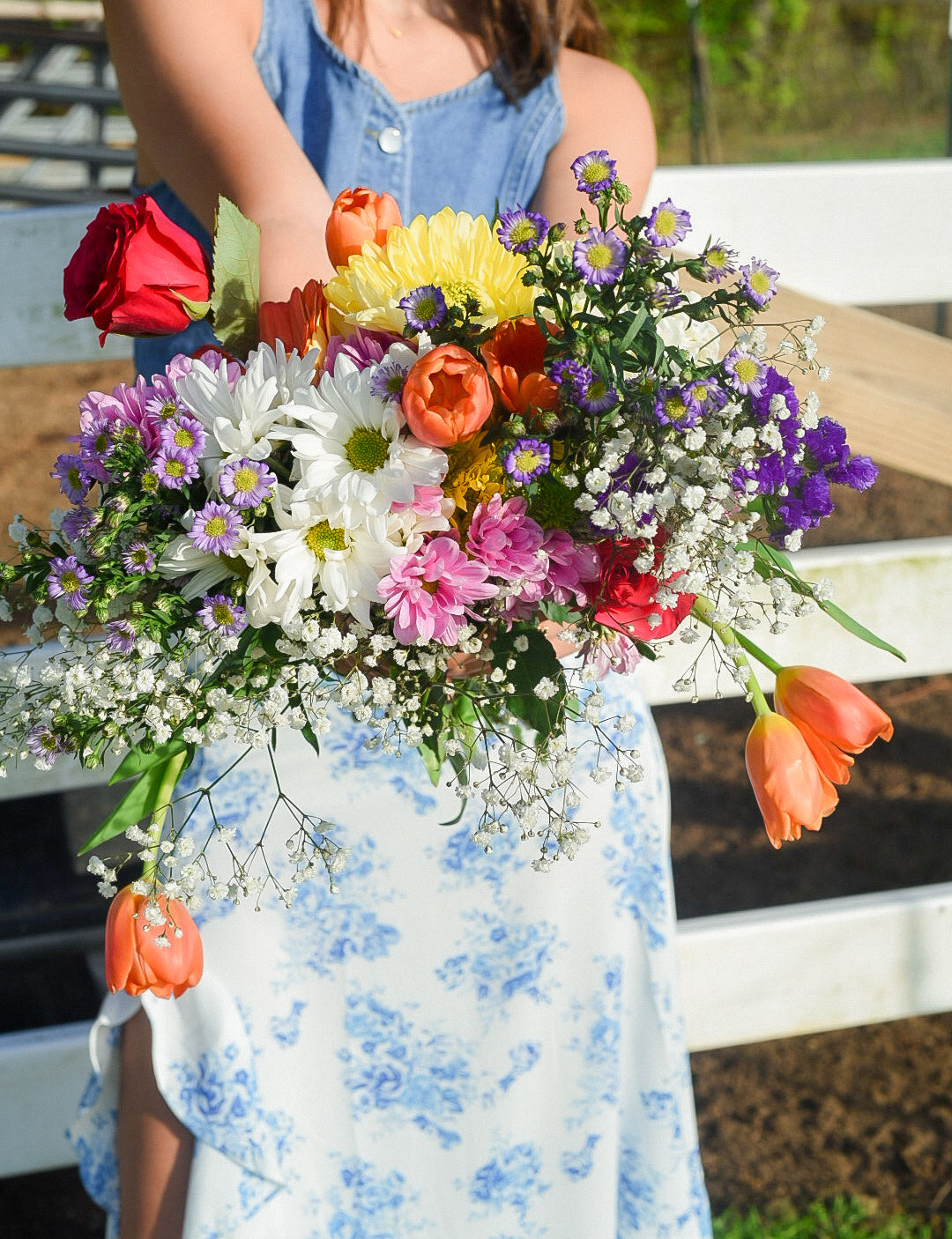 Linen & Sky Blue Floral Skirt