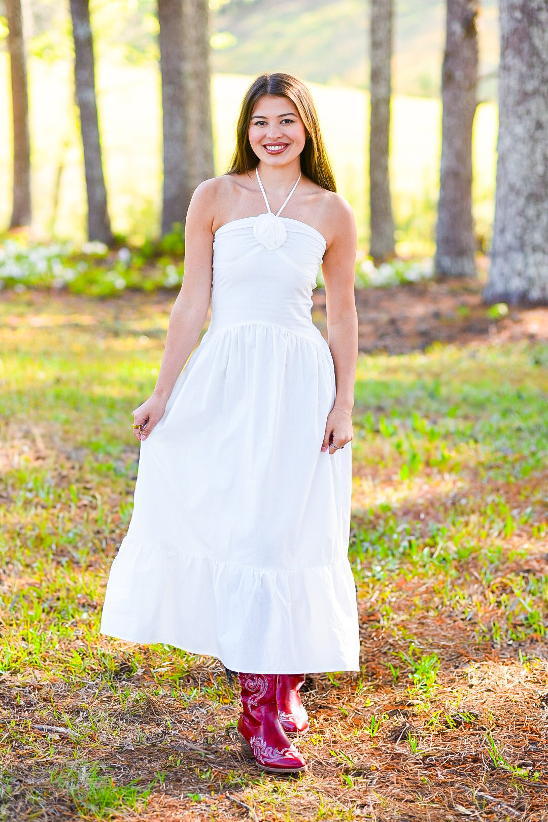 Ivory Elegance White Halter Maxi Dress