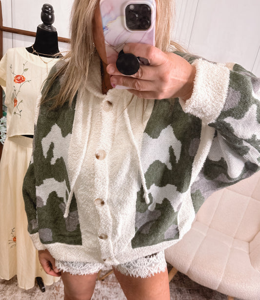Hidden in Plain Sight Camo Cardigan