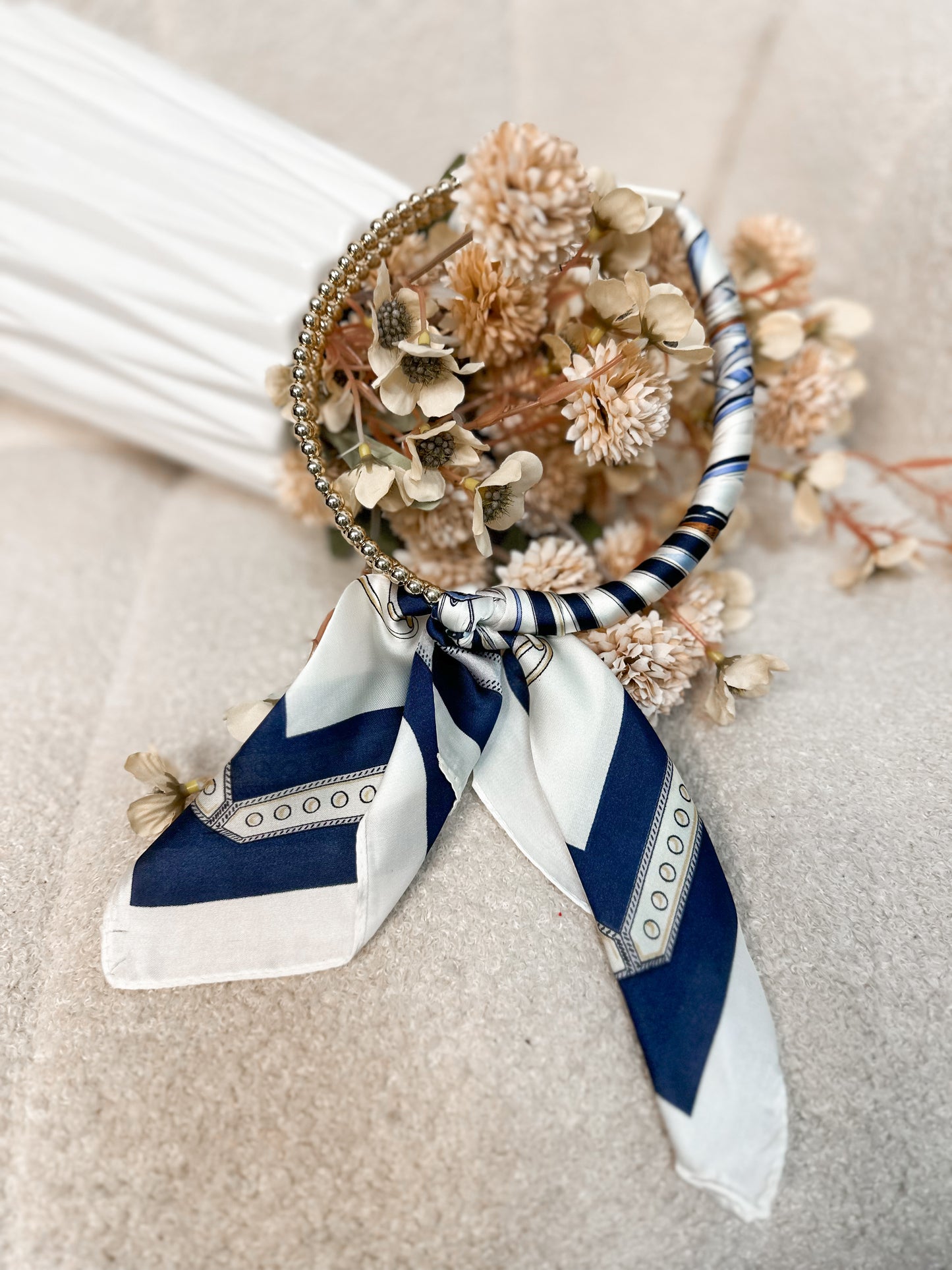 Navy And White Scarf Necklace