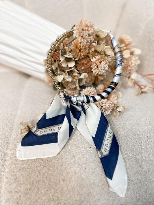 Navy And White Scarf Necklace