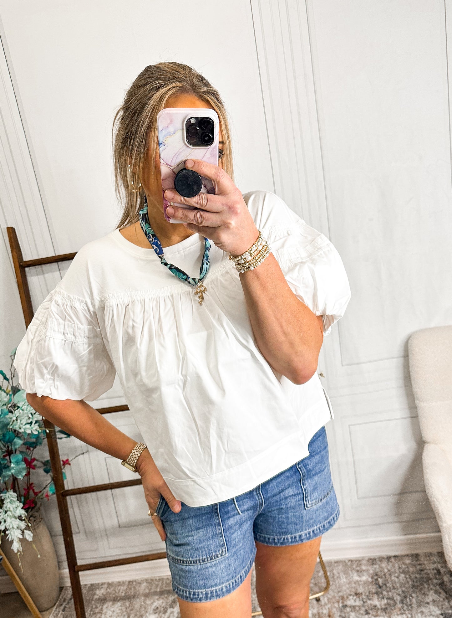 Classic White Puff Sleeve Blouse – Feminine Lightweight Summer Top
